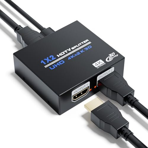 BolAAzuL Répartiteur HDMI 1 Entrée 2 Sorties 4K 30Hz 3D 1080P, Splitter 1x2 Switch 1 Source Vers 2 Écrans Miroir/Duplicata, pour Xbox PS3 PS4 Fire Stick Roku Blu-Ray HDTV