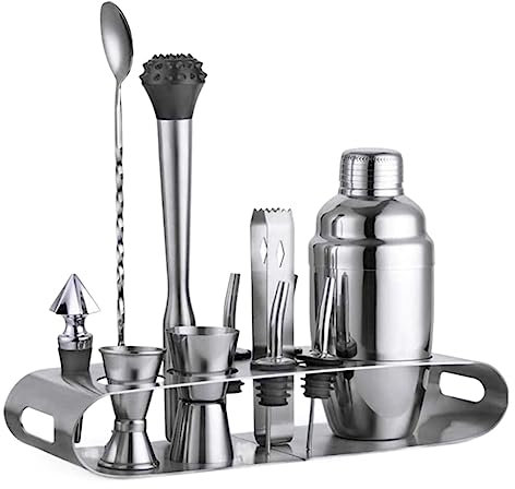 Kit de Coctelería Juego De Coctelera De 12 Piezas Juego De Herramientas De Barra De Acero Inoxidable Juego De Camarero Con Soporte De Exhibición Kit Cocktail Cocktail Set(Size:350ml)