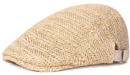 Béret de paille Newsboy pour homme et femme – Chapeau de plage d'été en maille lierre casquette plate unie unie réglable chapeau de paille de conduite