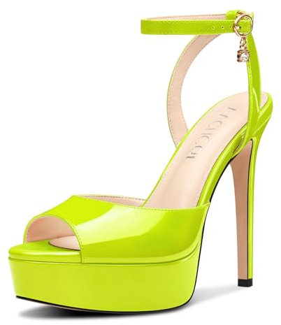 Aachcol Piattaforma Alto High Tacco Heel Sandali Aperte sulla Punta Spillo Tacco Heels Cinturino alla Caviglia Dress Scarpe da Matrimonio 13 CM Heels Verde Lime 39 EU
