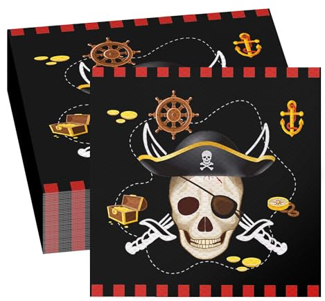 GROVBLE 40 Stück Piraten Servietten Kindergeburtstag, Papier-Servietten, Piraten Deko, Tisch-Dekoration, Kinder-Party, 33 x 33cm