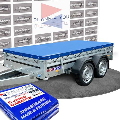Hochwertige BRENDERUP 210 x 134 cm Anhängerplane - wasserdichte Anhänger Plane nach Maß - Flachplane - Hochglanz Blau