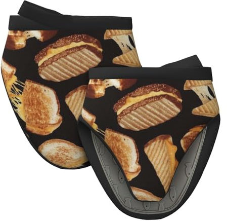 Cheese Sandwiches Printed Silicone Oven Mitts Set 2 Pcs - Mini Non-Slip Heat Resistant Oven Gloves For Kitchen Baking Cooking Bbq