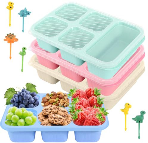 4 Stück Snackbox mit Fächern für Kinder und Erwachsene Snackschale mit Deckel Wiederverwendbar Bento Snack Box mit Deckel Lunchbox mit Fächern Snackdose mit Fächern Snackboxen Geteilte Snackbox