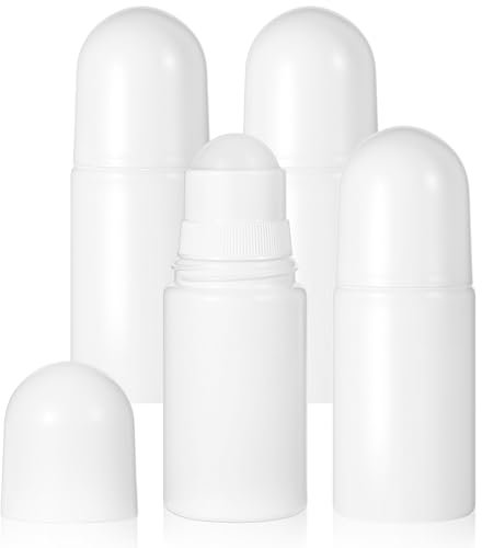 JJUNW Lot de 4 flacons roulants vides de 50 ml, rechargeables et anti-fuite, pour déodorant, huiles essentielles, parfums ou cosmétiques (avec billes en plastique, bouchons)
