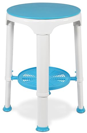 Aidapt Round Shower Stool with Rotating Seat and Storage Shelf.Non-slip Feet,Lightweight Plastic,Compact Space Saver,Height Adjustable,Elderly,Disabled,Pregnancy,Easy Assembly No Tools Required