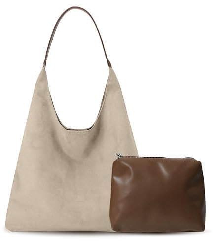 Tote Bag mit kleiner Handtasche，Groß Handtasche für Damen Weiche Leder Shopper Tasche Damen Schultertasche Hobo Bag Shoulder Bag Uni Tasche Beuteltasche Tragetasche Umhängetasche (Cremefarben)