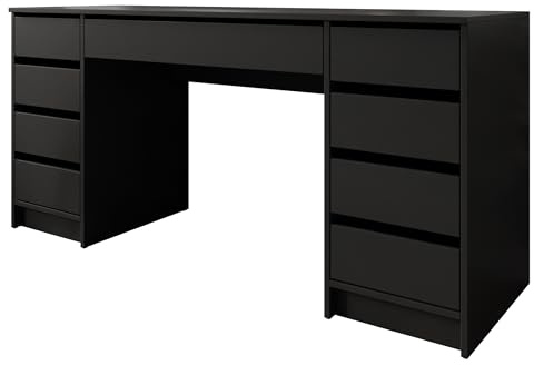 Mirjan24 Schreibtisch Ada Bis mit 9 Schubladen (Schwarz) | Schülerschreibtisch oder Schminktisch mit grifflosen Fronten und viel Platz für Kosmetik, Dokumente und Lernmaterialien
