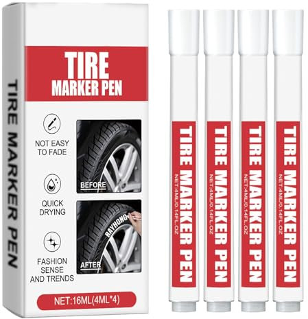 Reifenlackmarker für Fahrzeuge, 4 x Automobil-Markierungsstift, weiß, Auto-Dekorationen, ölbasierte Automobil-Reifenmalwerkzeuge, Marker für Autoreifenbeschriftung, 1,8 x 14,6 cm
