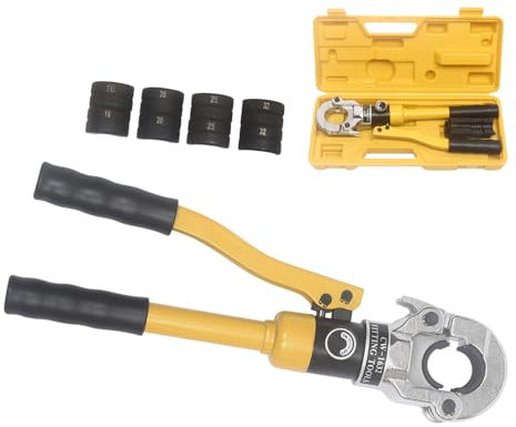 OUBUBY Pince à sertir hydraulique 8T - Profil V - Avec matrice de 16-20-25-32 mm - Outil de sertissage HPZ avec tête rotative à 360° - Pour tube en cuivre, tube en acier inoxydable, inserts de