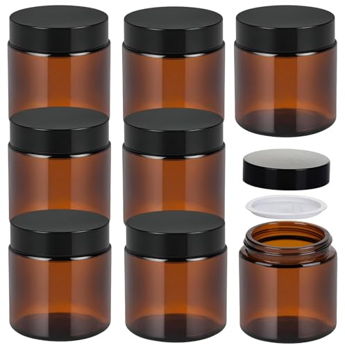 8 Pot Verre Ambré, 120 ml Pots de Pommade Pots de Crème, Pot Vide Cosmétiques, avec Couvercle et Doublure, pour Cosmétiques, Crèmes, Lotions