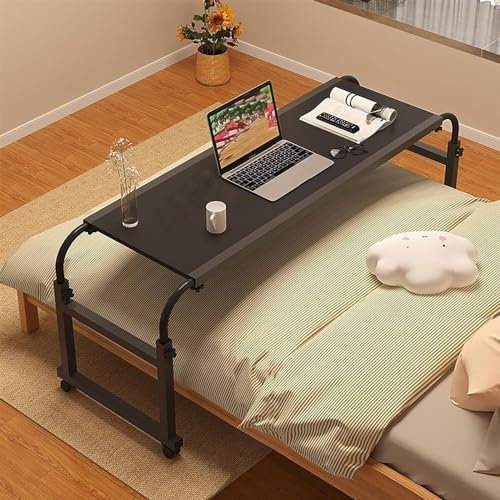Generisch Höhenverstellbarer Betttisch mit Rollen, mobiler Querbett-Laptop-Schreibtisch, Schreibarbeitsplatz für Schlafzimmer, Betttisch (Farbe: Schwarz, Größe: Bett innerhalb von 90,6 Zoll)