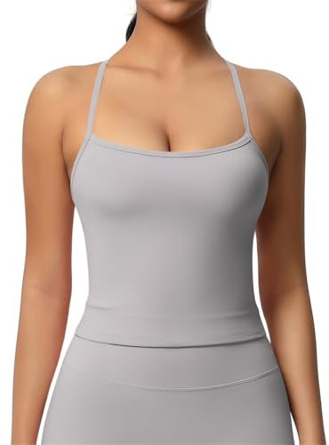 Tankair Tank Top, Damen enge Sommer Spaghetti Träger ohne Rücken, light grey, L