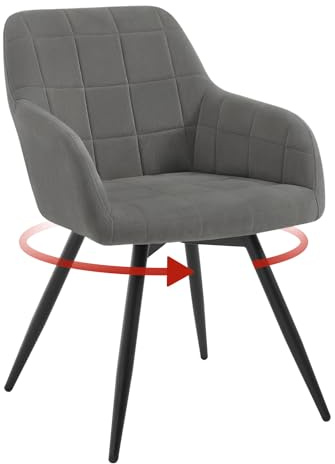 WOLTU Vridbar matstol, sammet vadderad ergonomisk köksstol med metallben, matrumsstol med rygg- och armstöd, för kök, vardagsrum, balkong, mörkgrå, EZS85dgr-1