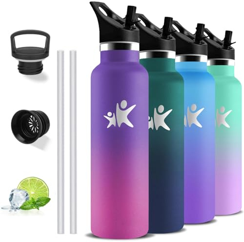 Botella Agua Acero Inoxidable, Botella Termica 1 litro, sin BPA, Cantimplora con Pajita, A Prueba de Fugas, Garrafa Termica, Doble Aislamiento, Cantimplora Acero Inoxidable, para la Correr, Deportes