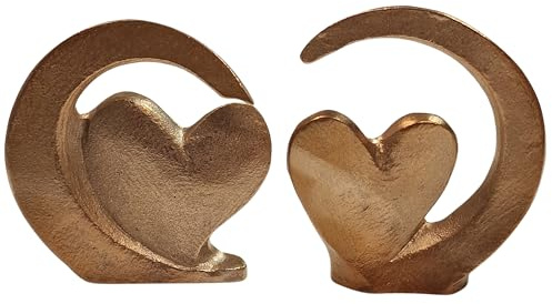 Herzmensch Zwei Deko Herzen Figuren zum Hinstellen aus echter Bronze 7 x 7,5 cm goldfarben antik als Geschenk zur Hochzeit und Immer für die Liebe