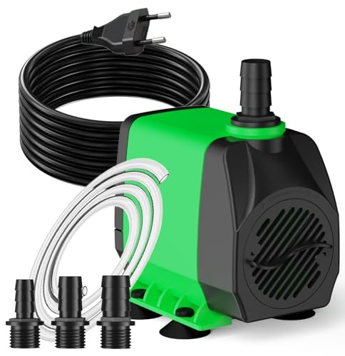 Bomba de Agua Sumergible 60W 3000L/H, Cable Súper Largo de 3m, Protección contra Sobrecalentamiento, Ultra Silenciosa para Acuarios, Estanques, Pecera, Jardín, Hidroponía y Fuentes (Verde)