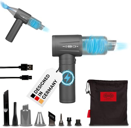 HEYNER® Aspirateur de voiture sans fil - 6500 Pa - Fonction souffleur de poussière - Moteur sans balais - 4 vitesses - Filtre en acier HEPA lavable - Avec sac et câble de charge - Mini aspirateur à