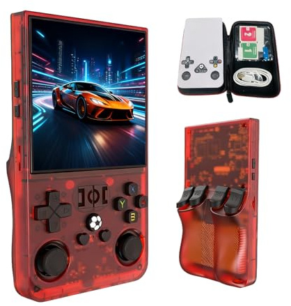 Blorkbuy R36MAX Retro Handheld Game Console, 4-inch HD IPS Screen Retro Gaming Console with 4000mAh Battery, Linux System Handheld Emulator Console with 30+ Emulators and Built-in 128G TF Card (Red)