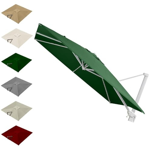 Copertura di ricambio per ombrellone da giardino, 3 x 3 m, in tessuto antivento, per mercato e balcone, colore verde, adatta per 4 x 3 m, protezione durevole per il tuo ombrellone da esterno