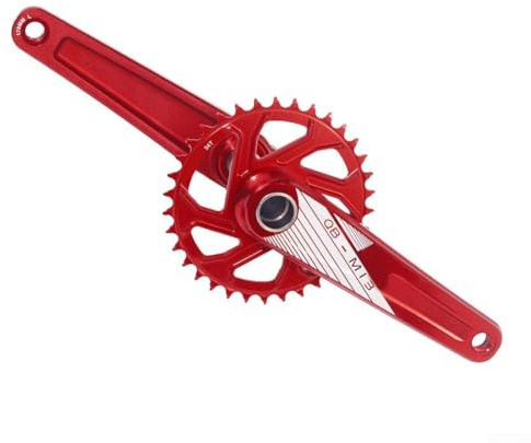 Honseadek 3-Bolzen Rennrad-Kurbelgarnitur mit 34T schmalem, breitem Einzel-Kettenblatt und 68 mm Tretlager für 9-12-Gang-Systeme, Aluminium-Legierungs-Konstruktion mit (rot)