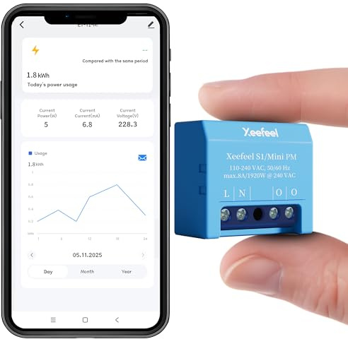 Xeefeel PM Contador de electricidad inteligente con WiFi 6 y Bluetooth, repetidor WiFi, 1 canal 16 A, sin interruptor de relé, medición de potencia, contador de energía en tiempo real, no requiere