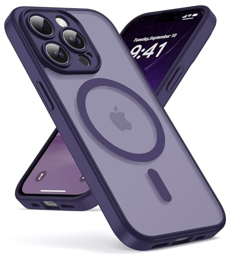 Oududianzi - Magnetica Cover per iPhone 14 Pro Max Magsafe, Viola Scura | Custodia Traslucida Posteriore PC Silicone TPU Bumper, Protezione Della Fotocamera, Cover Militare Antiurto Anti-Impronte
