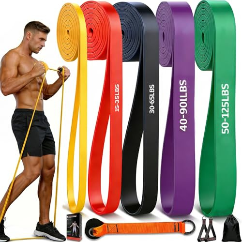 Fitnessbänder, Resistance Bands Set, Widerstandsbänder Fitnessband mit Türanker, Schutzpad und 2*Griffen, Gymnastikband für Krafttraining, Yoga, Pilates, Muskelaufbau