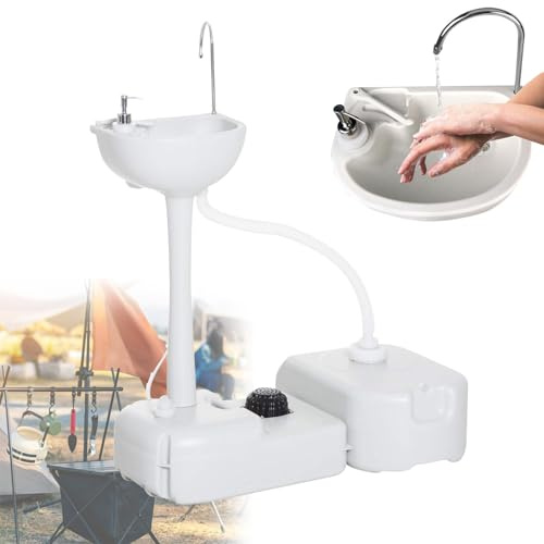Portable Mobile Sink Unit - No Plumbing Hand Washing Station with 17L Wash Basin and Rolling Wheels for Outdoor Events, Worksites, and Travel