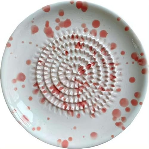 Ceramic Grater Bowl, Handmade Ginger Grater Mincer Bowl, Ceramic Garlic Graters Peeler Plates Set for Cheese Vegetables Chocolate (Pink 1pcs)