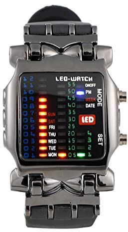 GYZOUKA Binary Watch with LED Display for Men Women a Digital Wristwatch with PU Strap and Square Face for Daily Wear