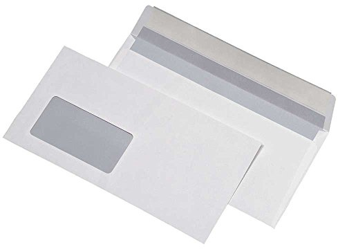 1000 Briefumschläge DIN Lang 110 x 220 mm mit Fenster haftklebend 80g/m² HK weiss dimapax