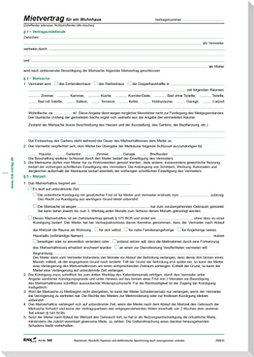 RNKVERLAG 545/10 - Vertrag für die Vermietung eines Hauses, DIN A4, 8 Seiten, 10 Stück