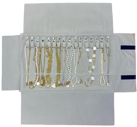 UnionPlus Rolltasche für Schmuckstücke, Schmuckrolle für Reisen, Samt, für Halsketten, Ohrringe, Ringe, Schwarz Größe L, Schwarz/Grau (nur Halskette)