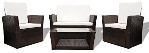 vidaXL Conjunto de Muebles de Exterior 4 Piezas Comedor de Jardín Sillas Sofás de Porche Patio Poli Ratán Sintético Marrón Estilo de Mimbre