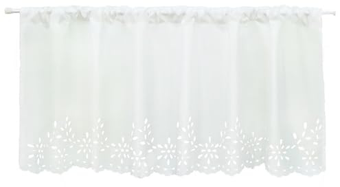 Joyswahl Küchen Scheibengardine Voile Bistrogardine mit Lasercut-Muster »Carmen« Stangendurchzug Gardine Stores HxB 60x90cm Weiß 1er Pack