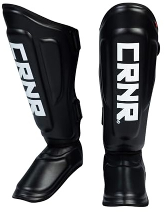 Combat Corner Supreme Synthetic Leather Muay Thai Shin Guards | Full Leg Protector Pads and Fighting Training Protective Gear for MMA, Kickboxing, BJJ, Karate, Martial Arts
