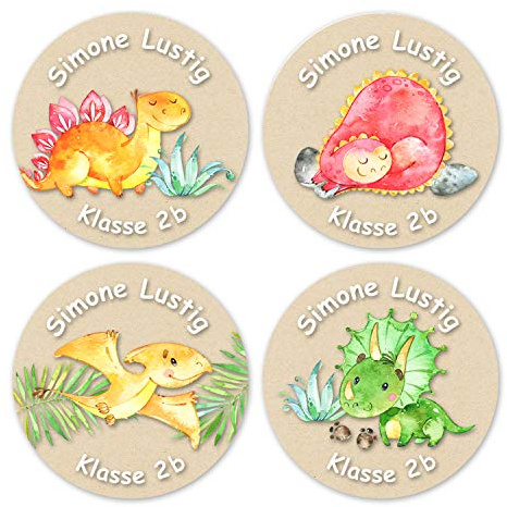 Papierdrachen 24 individuelle Namensaufkleber für Hefte & Schulbücher - Dinosaurier - personalisierte Sticker für Kinder - Geschenk zur Einschulung - für die Schule - Schulbuchetiketten