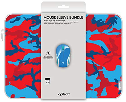 Logitech Mini souris sans fil M187 et pochette de 35,6 cm – Rouge/bleu camouflage