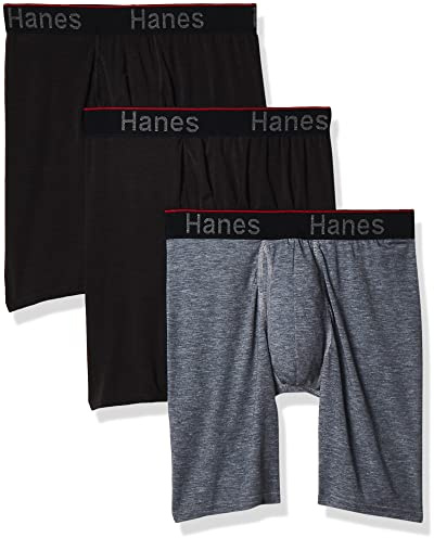 Hanes boxershorts för män (förpackning med 3), Långt ben – grå/svart – 3-pack, M