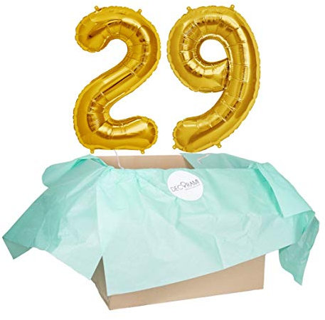 DECORAMI - celebrate happy times XXL Zahlen Luftballon 29, Gold, Zahlenballon mit Helium gefüllt, 86cm, Heliumballons im Karton zum Geburtstag und Jubiläum