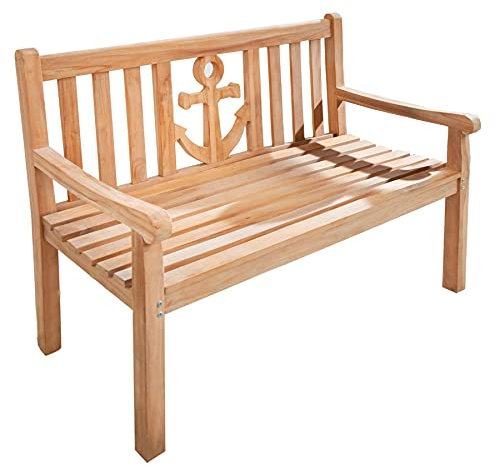 Riess Ambiente Massive Gartenbank Empire Teak 120cm Teakholz mit Ankerdesign Sitzbank Garten Terrasse Teak Holzbank mit Anker