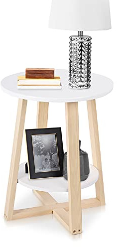 Ejoyous Multifunktionaler Runder Couchtisch Mit 2 Ablagen, Skandinavisch, Modern, Weiß, 40 X 40 X 50,5Cm