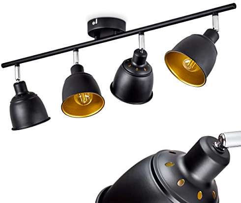 HOFSTEIN Deckenleuchte Pistrino, verstellbare Deckenlampe aus Metall in Schwarz/Gold, Leuchte im Industrial/Retro/Vintage-Design mit Lichteffekt, 4 x E14, Wohnzimmer, Esszimmer, Schlafzimmer, Küche