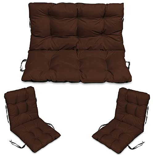 SuperKissen24. Sitzkissen Bankkissen Bankauflage - 140x50 cm und Rückenlehne 140x60 cm mit 2er 48x96 cm Stuhlkissen Set - Outdoor und Indoor - Braun