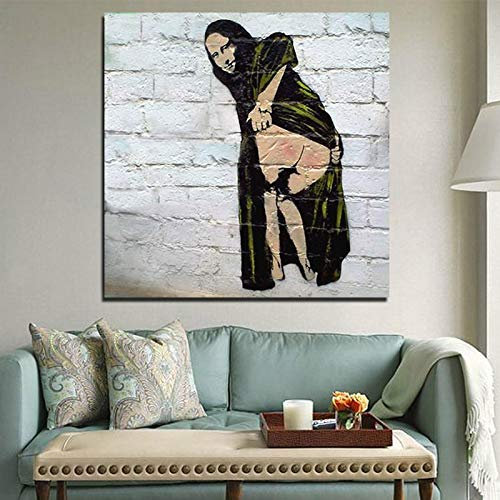 XIANGPEIFBH Abstrakte Wandkunst Bilder Pop Banksy Mona Lisa Poster Leinwand Gemälde Drucke Modern für Wohnzimmer Wohnkultur 30x30cm(12x12in) Innenrahmen