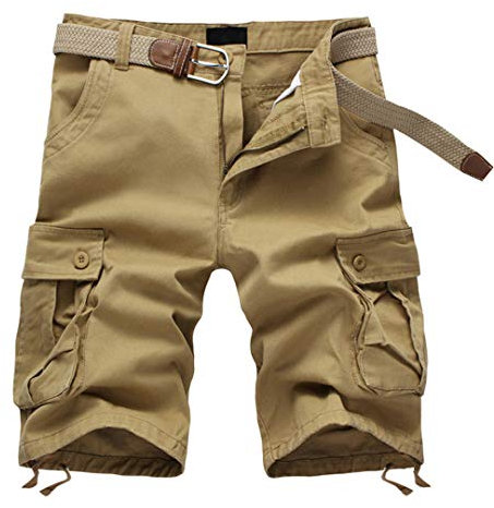 Sanykongy Herren Plaid Strand Shorts Camo Camouflage Shorts Militär Kurze Hose Bermuda Cargo Overalls, Jd01khaki, 42W
