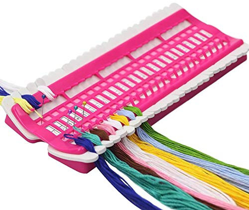 Stickgarn Organizer 50 Positionen Kreuzstich Fadenhalter, Sticktwist Organizer, Embroidery Thread Organizer Praktischer Stickerei Floss Organizer Kreuzstich Werkzeug, PU Material, Rosa