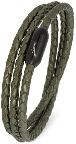 Simaru Wickelarmband Leder Herren Damen, Geflochtenes Echtleder 4 mm, Schwarz, Edelstahl-Magnetverschluss, Handarbeit Made in Germany