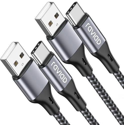 RAVIAD USB C-kabel [2-pack 3M], USB C-snabbladdningskabel Nylon Typ C-laddningskabel för Samsung Galaxy S22 S21 S20 S10 S9 S8 A51 A50 A41 A21s A20, Note10 9, Huawei, Xperia, OnePlus-grå